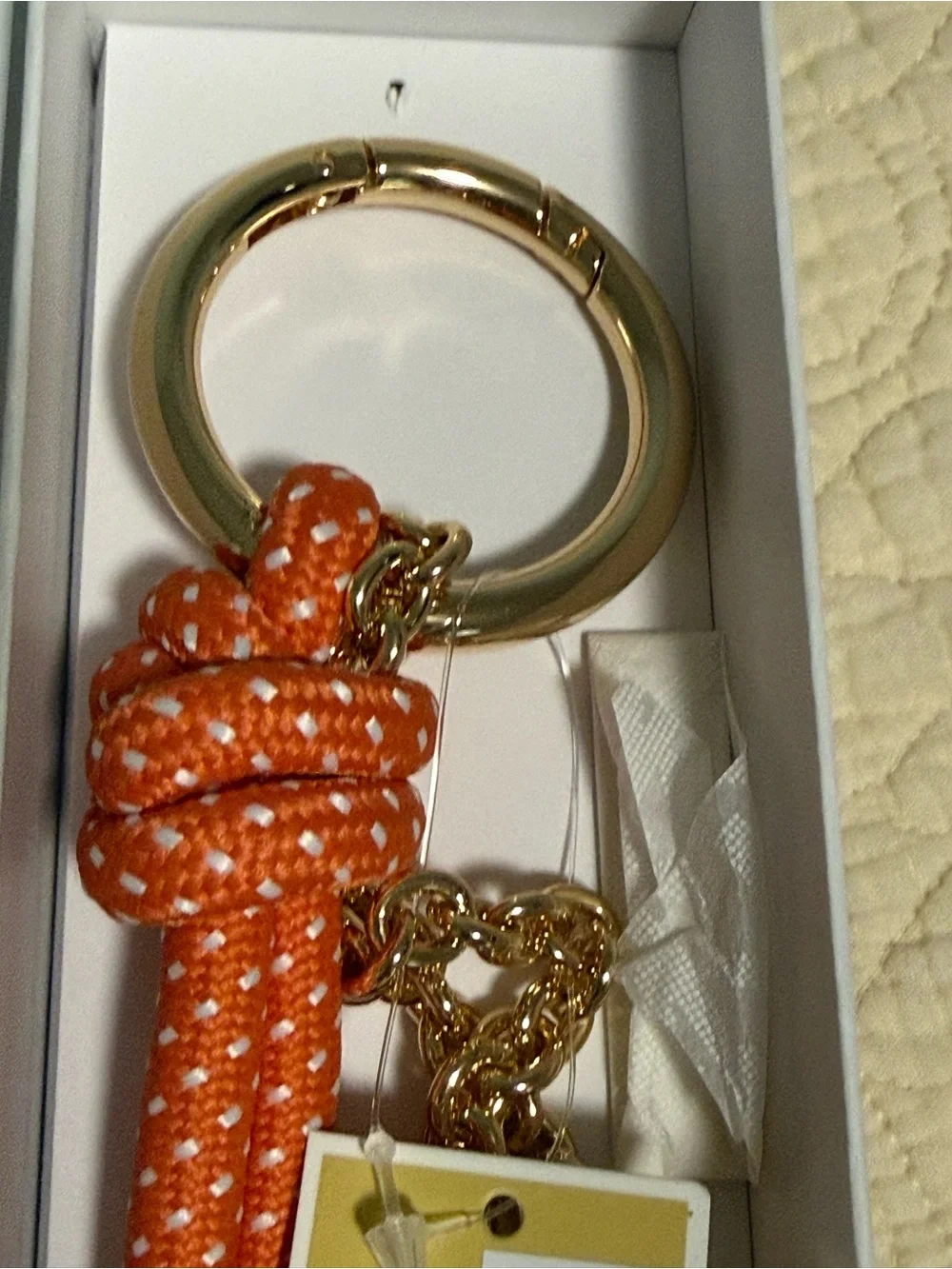 Michael Kors “Mimosa” orange Rope Bag Charm/Keychain with Gold Ring and MK charm